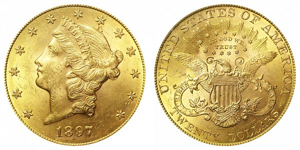 1897 Liberty Head $20 Gold Double Eagle - Twenty Dollars 