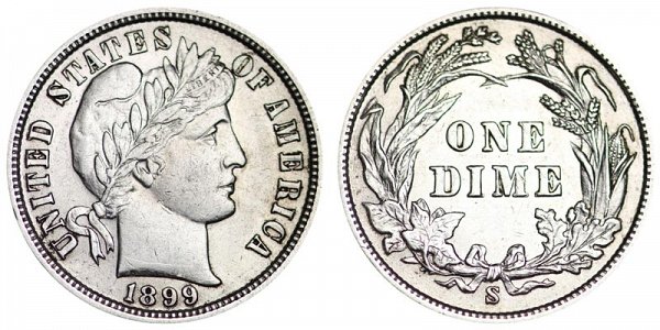 1899 S Silver Barber Dime 