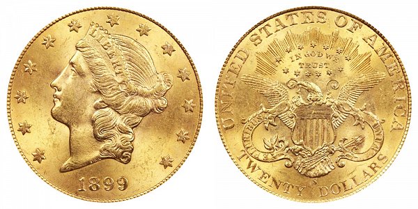 1899 S Liberty Head $20 Gold Double Eagle - Twenty Dollars 