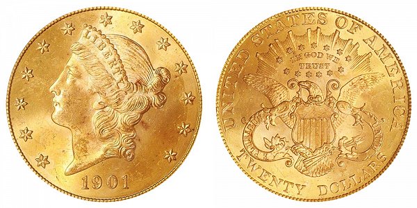1901 Liberty Head $20 Gold Double Eagle - Twenty Dollars 