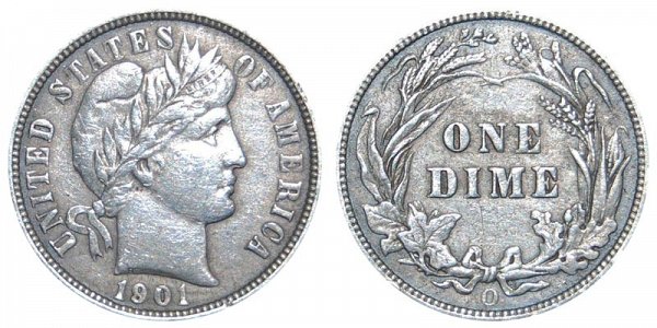 1901 O Silver Barber Dime 