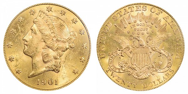 1901 S Liberty Head $20 Gold Double Eagle - Twenty Dollars 