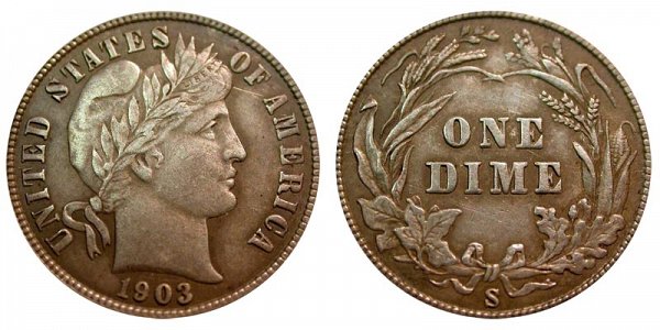 1903 S Silver Barber Dime 