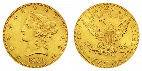 1905 Liberty Head $10 Gold Eagle - Ten Dollars 