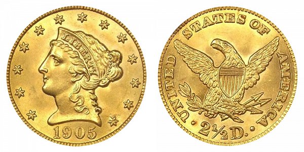 1905 Liberty Head $2.50 Gold Quarter Eagle - 2 1/2 Dollars 