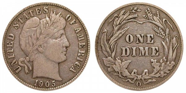 1905 O Silver Barber Dime 