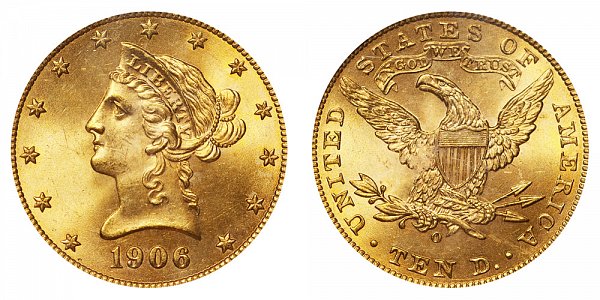 1906 O Liberty Head $10 Gold Eagle - Ten Dollars 