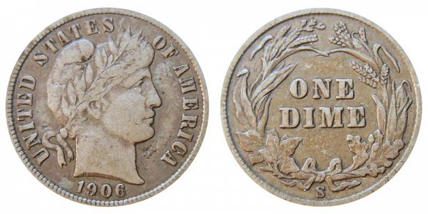 1906 S Silver Barber Dime 