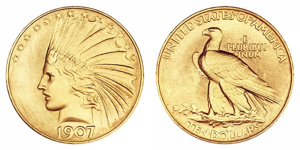 1907 Rolled Rim With Periods - Indian Head $10 Gold Eagle - Ten Dollars 