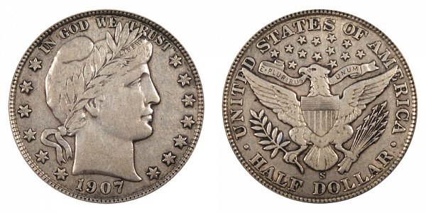 1907 S Barber Silver Half Dollar 