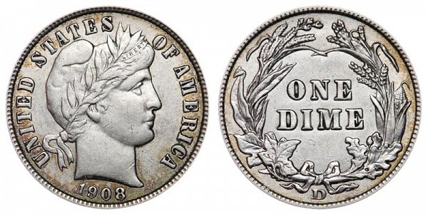 1908 D Silver Barber Dime 