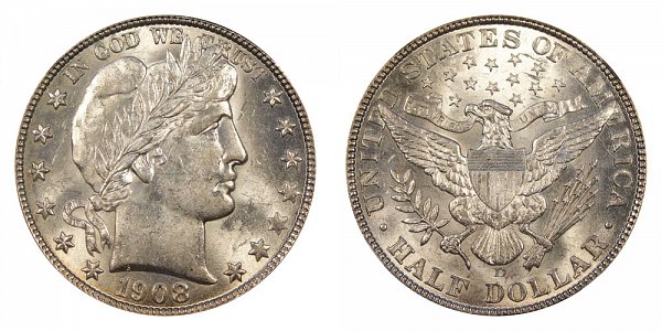 1908 D Barber Silver Half Dollar 