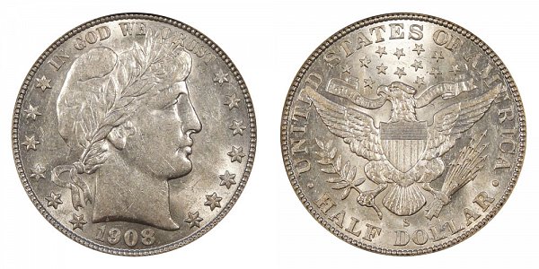 1908 S Barber Silver Half Dollar 