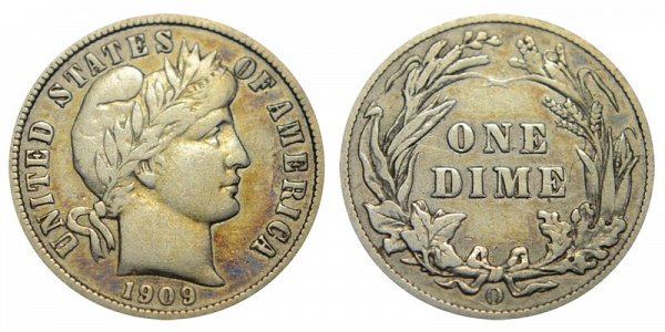 1909 O Silver Barber Dime 