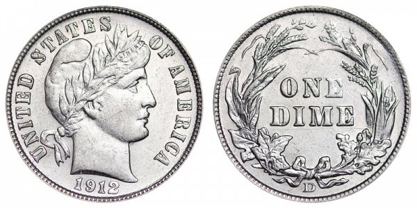 1912 D Silver Barber Dime 
