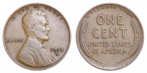 1913 D Lincoln Wheat Cent Penny 