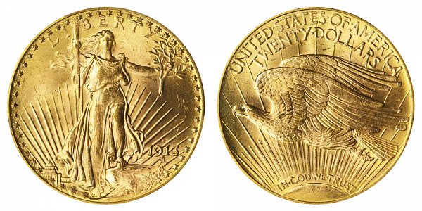 1913 D Saint Gaudens $20 Gold Double Eagle - Twenty Dollars 