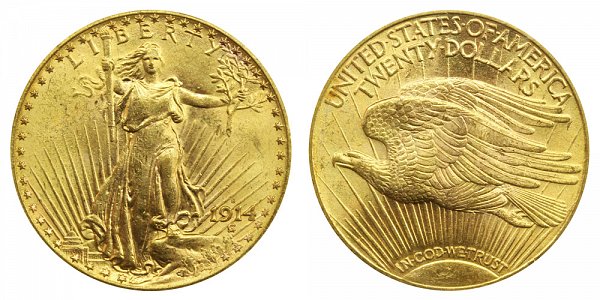 1914 S Saint Gaudens $20 Gold Double Eagle - Twenty Dollars 