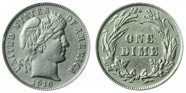 1916 Silver Barber Dime 