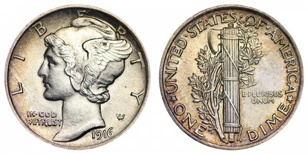 1916 Silver Mercury Dime 
