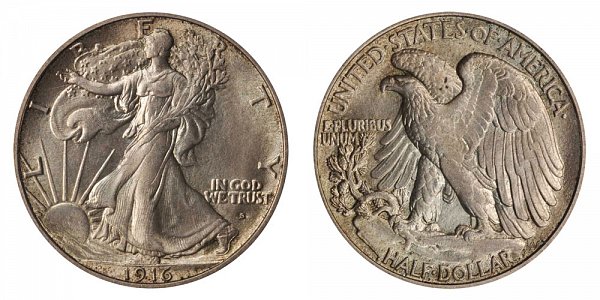 1916 S Walking Liberty Silver Half Dollar 