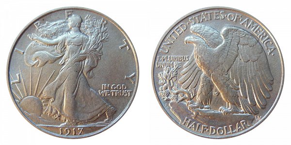 1917 S Walking Liberty Silver Half Dollar - Reverse Mint Mark 