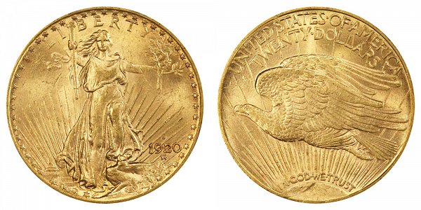 1920 S Saint Gaudens $20 Gold Double Eagle - Twenty Dollars 