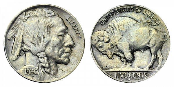 1930 S Indian Head Buffalo Nickel 
