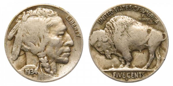 1934 D Indian Head Buffalo Nickel 