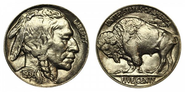 1936 D Indian Head Buffalo Nickel 
