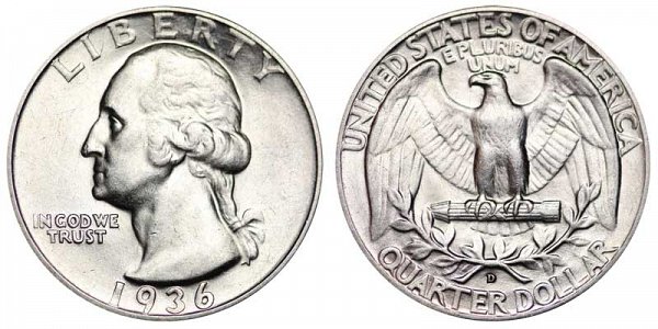 1936 D Washington Silver Quarter 