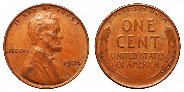 1936 Lincoln Wheat Cent Penny 