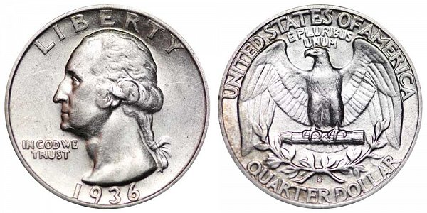 1936 S Washington Silver Quarter 