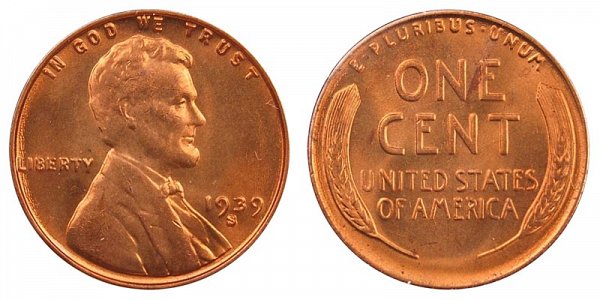 1939 S Lincoln Wheat Cent Penny 