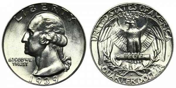 1939 S Washington Silver Quarter 