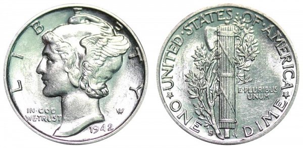 1942 S Silver Mercury Dime 