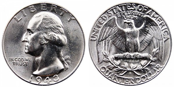 1943 S Washington Silver Quarter 