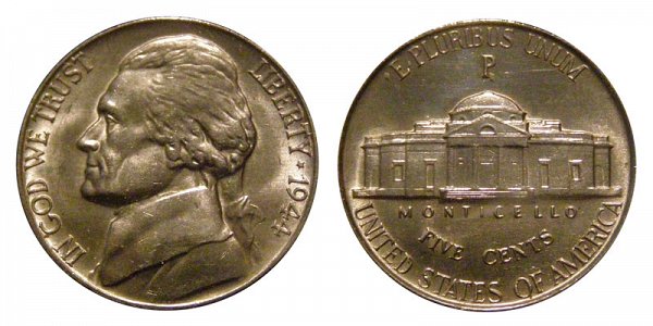 1944 P Wartime Jefferson Nickel - Silver War Nickel 