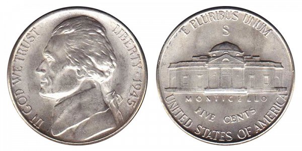 1945 S Wartime Jefferson Nickel - Silver War Nickel 