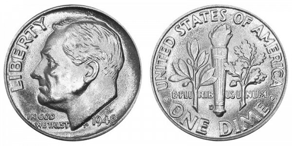 1948 D Silver Roosevelt Dime 