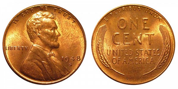 1948 S Lincoln Wheat Cent Penny 