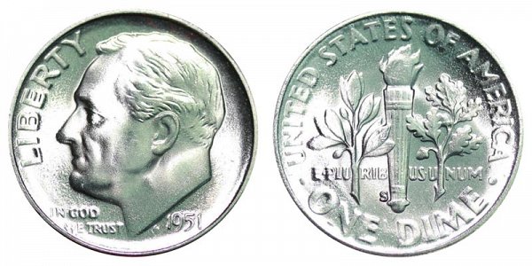 1951 S Silver Roosevelt Dime 