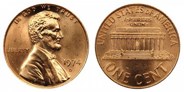 1974 D Lincoln Memorial Cent Penny 