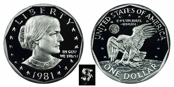 1981 S Susan B Anthony SBA Dollar Proof - Type 2 Clear S 