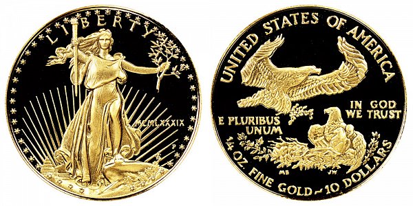 1989 P Proof Quarter Ounce American Gold Eagle - 1/4 oz Gold $10  - MCMLXXXIX 