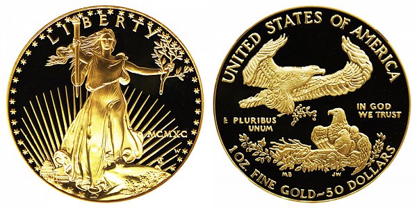 1990 W Proof One Ounce American Gold Eagle - 1 oz Gold $50  - MCMXC 