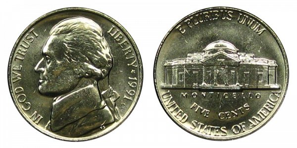 1991 D Jefferson Nickel 