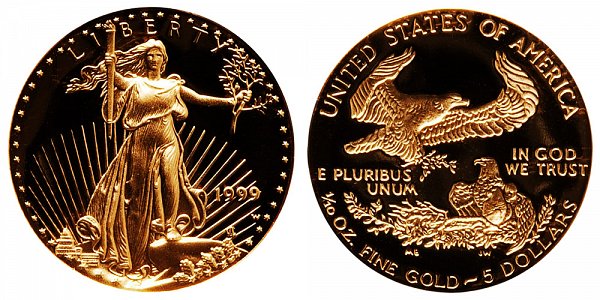1999 W Proof Tenth Ounce American Gold Eagle - 1/10 oz Gold $5 