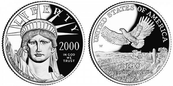 2000 W Proof One Ounce American Platinum Eagle - 1 oz Platinum $100 