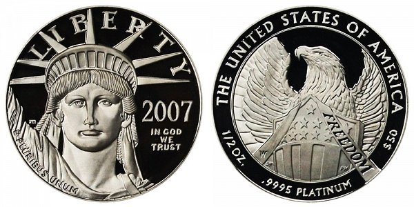 2007 W Proof Half Ounce American Platinum Eagle - 1/2 oz Platinum $50 